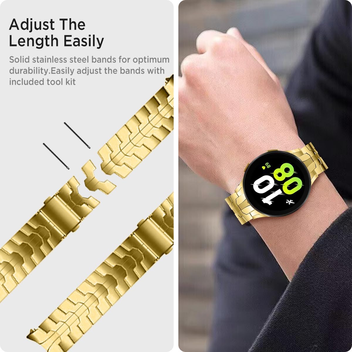 Miimall Stainless Steel Band for Samsung Galaxy Watch 6/4 Classic 47mm 43mm 46mm 42mm, No Gap Stylish Classy Business Galaxy Watch FE/7/6/5/5 Pro/4 Metal Bracelet Strap for Men