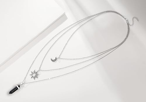 Miniatura 4 de Collar gótico de sol y luna para mujer, gargantilla de luna creciente en capas de Halloween, colgante de cristal, accesorios Y2k, joyería de bruja