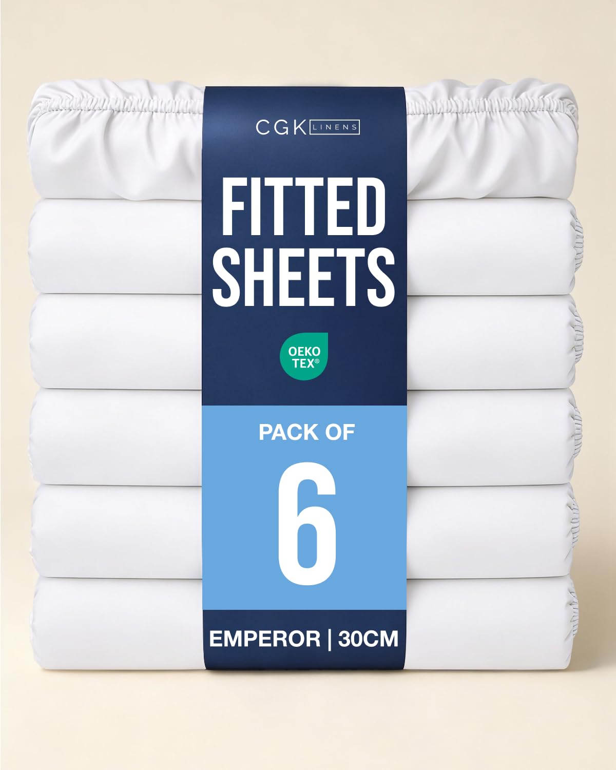 6 Pack Emperor White Fitted Sheets 200x200cm - 30cm (12") Deep Pocket - Brushed Microfibre - Soft, Wrinkle & Fade Resistant Bedding - Breathable, Hypoallergenic & OEKO-TEX Standard 100 Certified