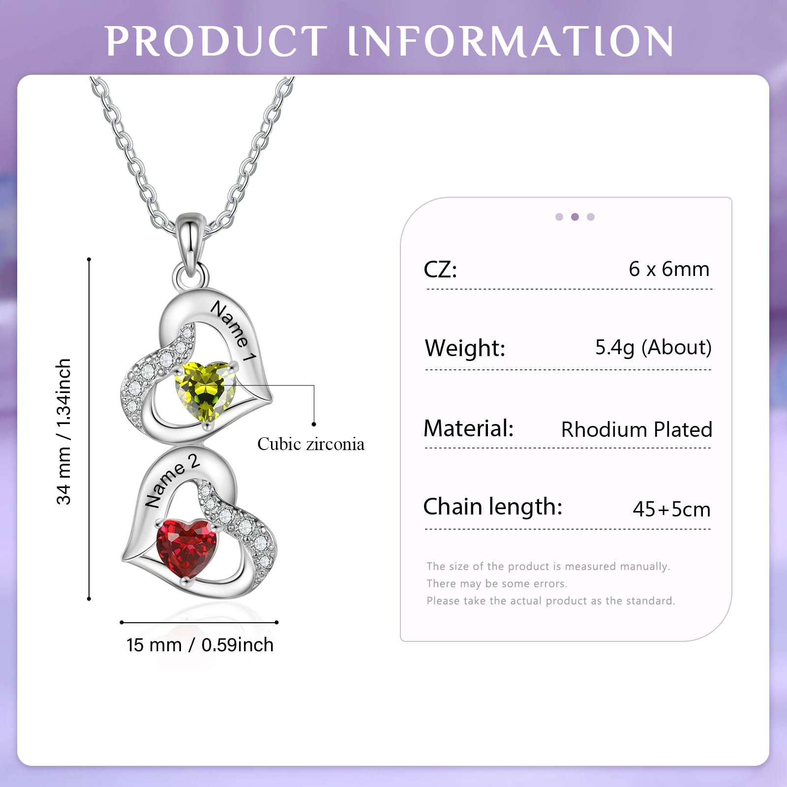 Collar personalizado con nombre de piedra natal para madre e hija, con colgante de corazón para mujer, regalo para madre