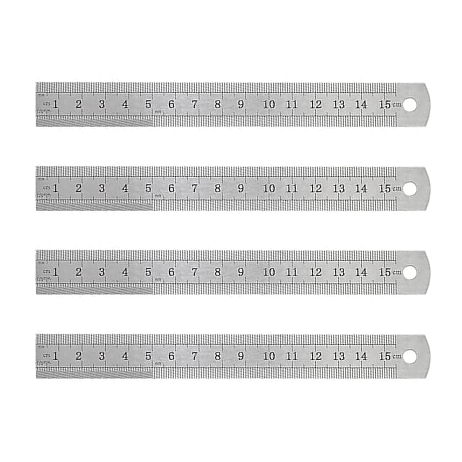 Ceegeww Silver 4 Pcs Metal Rulers,15Cm Stainless Steel Ruler Set,Straight Edge Steel Ruler With Hanging Hole,For Office School Engineers Architects Drawing Engineering(Silver)