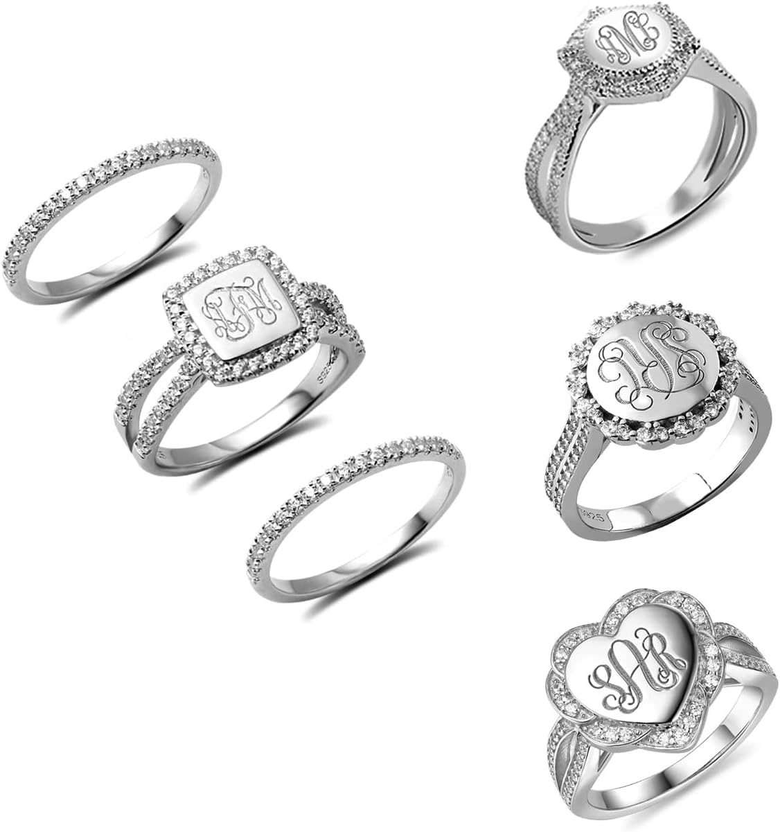 Amazon.com: Custom Initial Ring for Women Round Square Hexagon ...