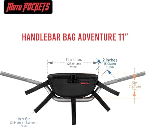 Miniatura 5 de Bolsa de manillar de motocicleta Adventure de 11 pulgadas. Fabricado en los Estados Unidos de nailon de 1000 denier, tiradores de cremallera