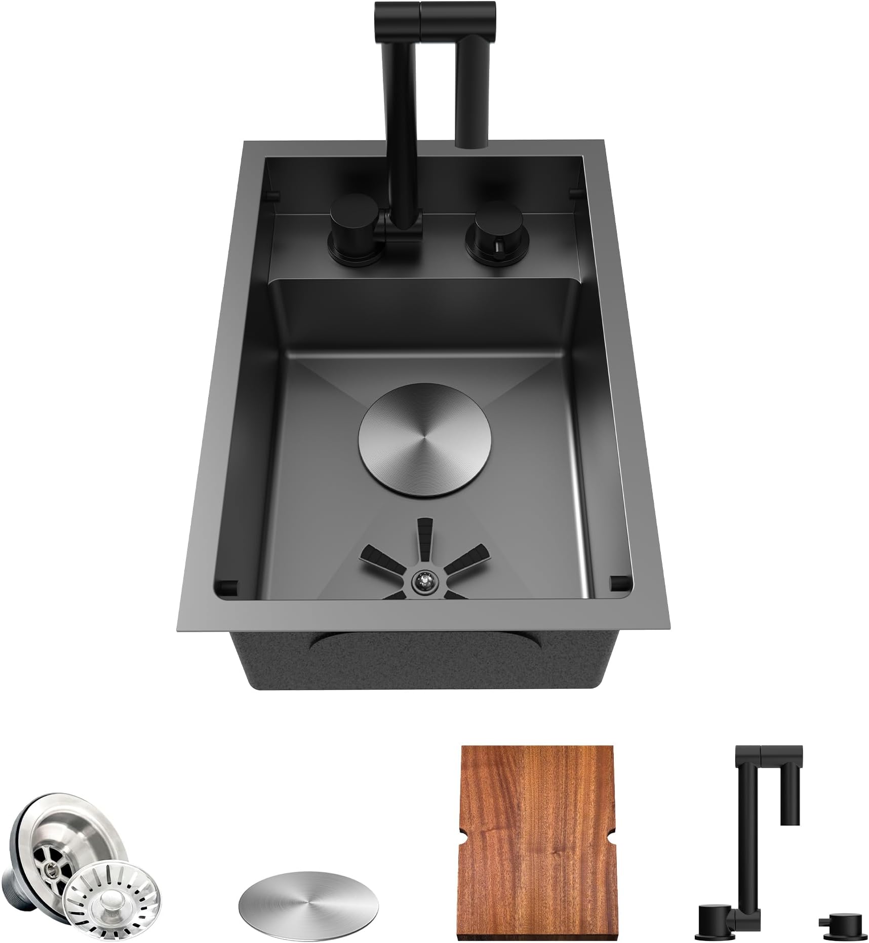 TORVA RV Sink, 12 x 17 Inch Undermount Bar Sink Premium Stainless Steel RV Kitchen Sink with Hideaway Faucet and Cup Rinser, Dark Grey