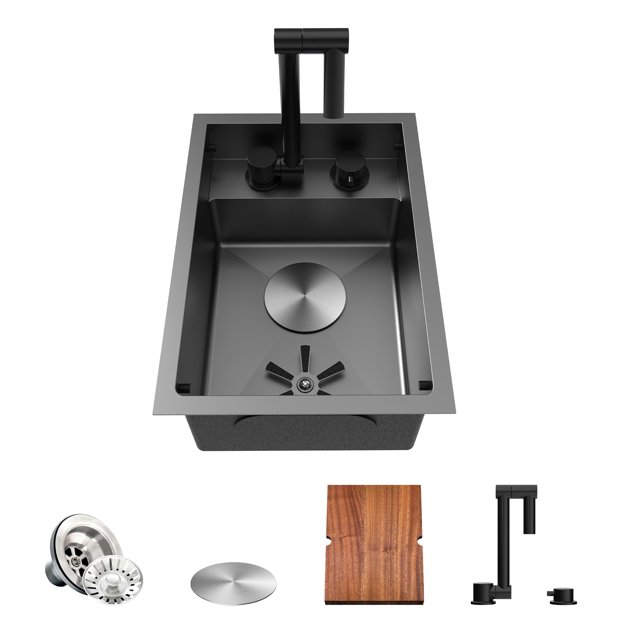 TORVA RV Sink, 12 x 17 Inch Undermount Bar Sink Premium Stainless Steel RV Kitchen Sink with Hideaway Faucet and Cup Rinser, Dark Grey