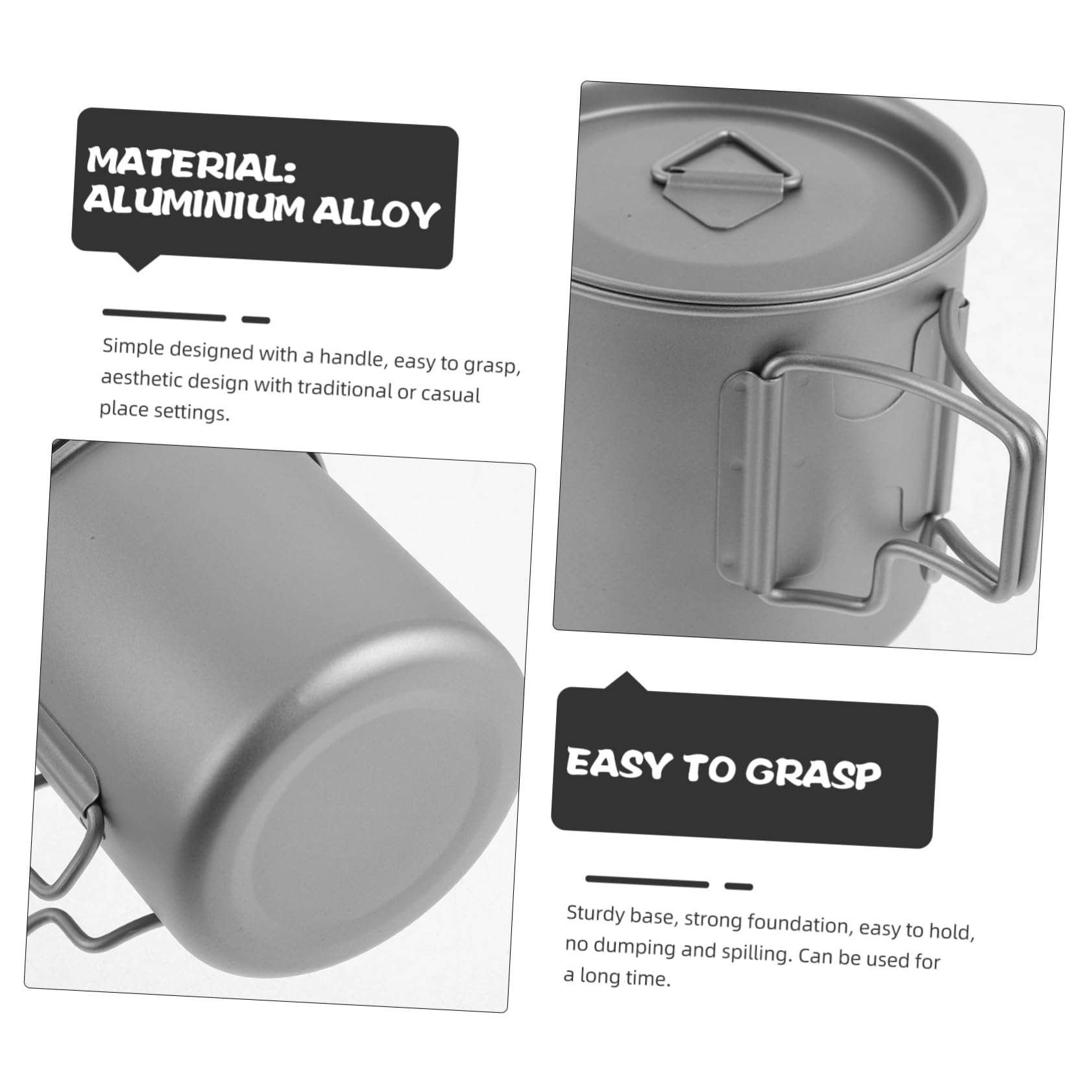 Kaffeebecher mit Schneller Erwärmung mit Klappbarem Griff und Deckel Titan aus Titan Leichter Outdoor Campingbecher und Vielseitiger Nutzung für Camping und Büro