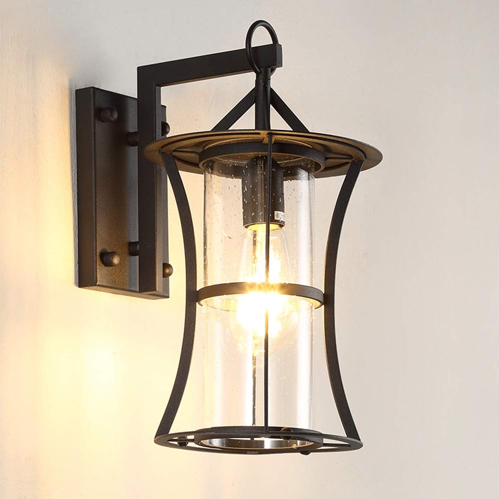 Applique murale extérieure style lanterne européenne avec cadre métallique et verre