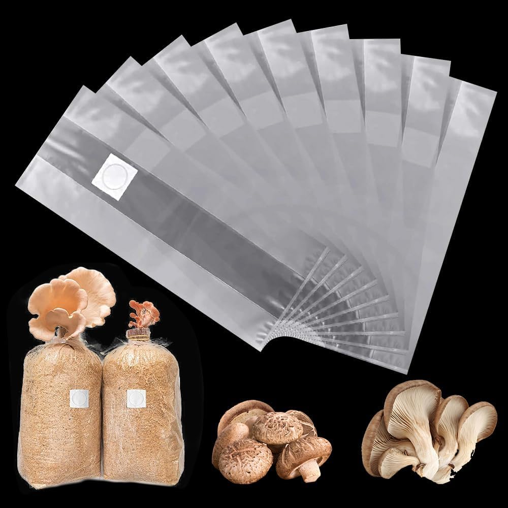 Casenly 20 PCS Mushroom Grow Bags, Mushroom Spawn Grow Bag 32 x 50 cm, Thick Mushroom Bags with 0.2 Micron Filter Autoclavable Mushrooms Substrate Bag for Mushroom Substrates Vegetable Grains