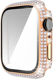 Kasituny Capa protetora de relógio com strass – revestimento de queda para relógio inteligente de policarbonato com película temperada para Apple Watch 7