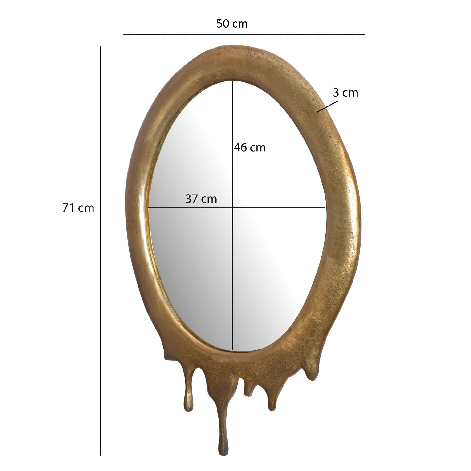 WOHNLING Lustro Ścienne Owalne 50x71 cm Metal Złote z Ramą
