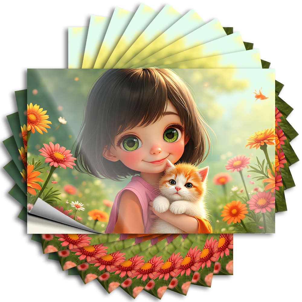Fzfn Girls Colour Decals Love Funny Stuff Waterproof - A Holding A Kitten Surrounded By Colorful Flowers. Window Self Adhesive Decal For Billiards Use(6X9cm)