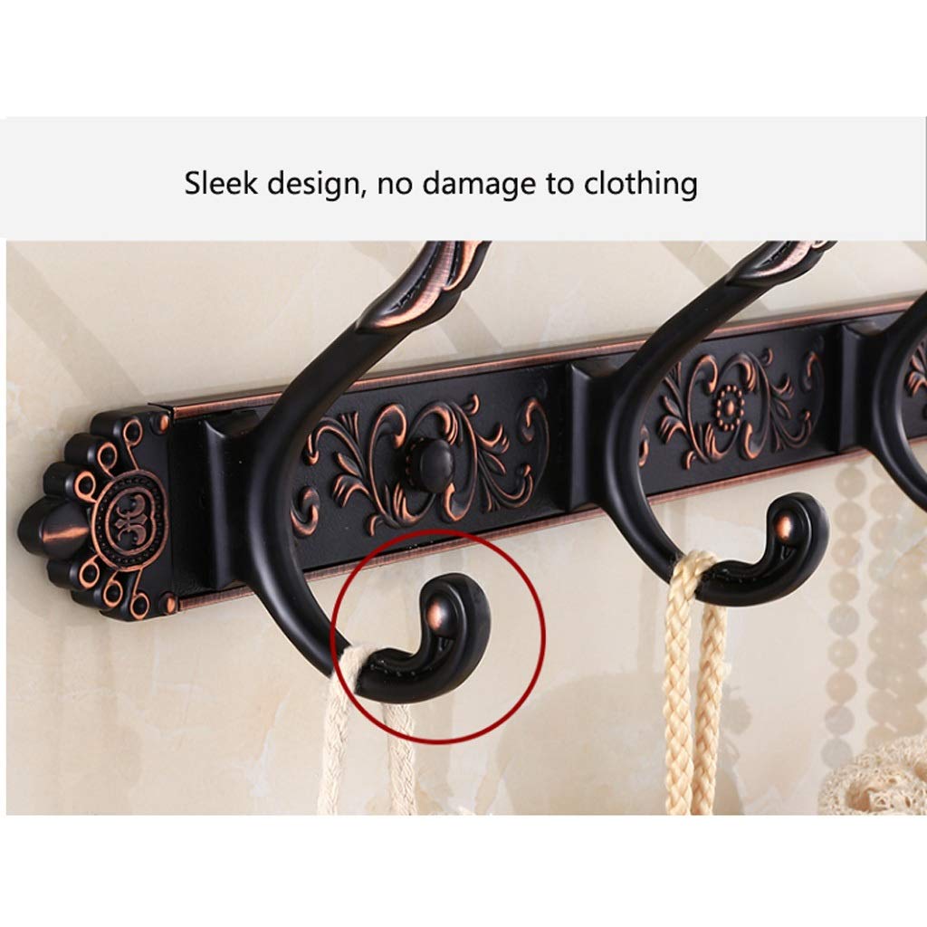 Garderobenhaken Kleiderhaken Kleiderständer Wand befestigter - 5 Haken, Zink-Legierung Metall Kleiderhaken Schiene for Mantel Hut Handtuch Purse Robes Badezimmer Entryway (Color : Black)