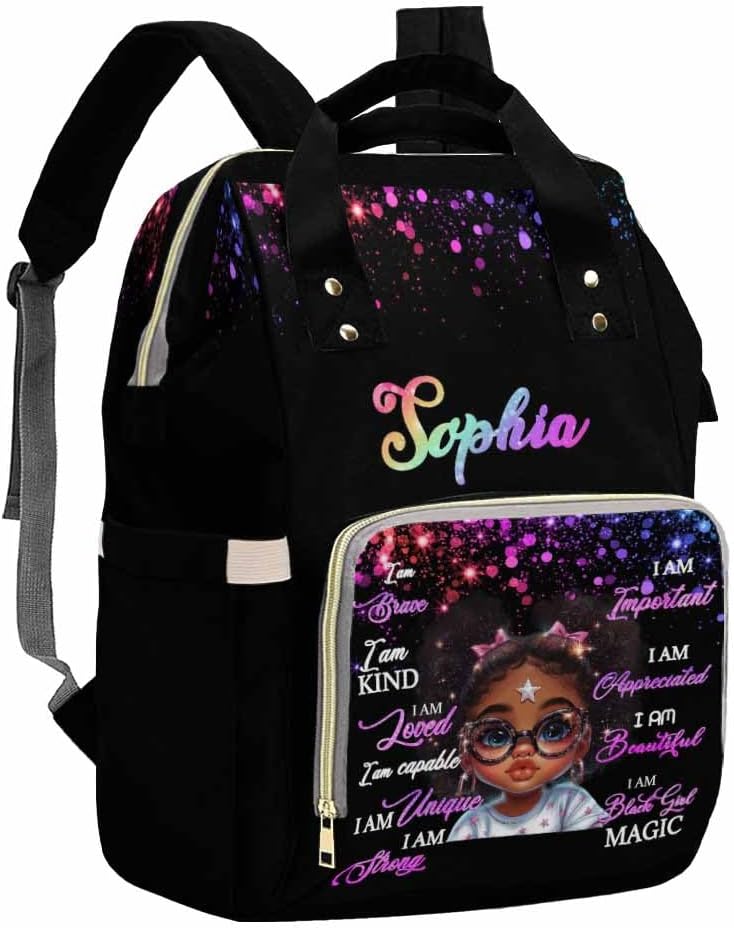 Customize Diaper Bag, Large Capacity Baby Bags with Name, Black Personalized Diaper Bag Fashion Backpack, Waterproof Daypack for New Born Baby Shower Birthday