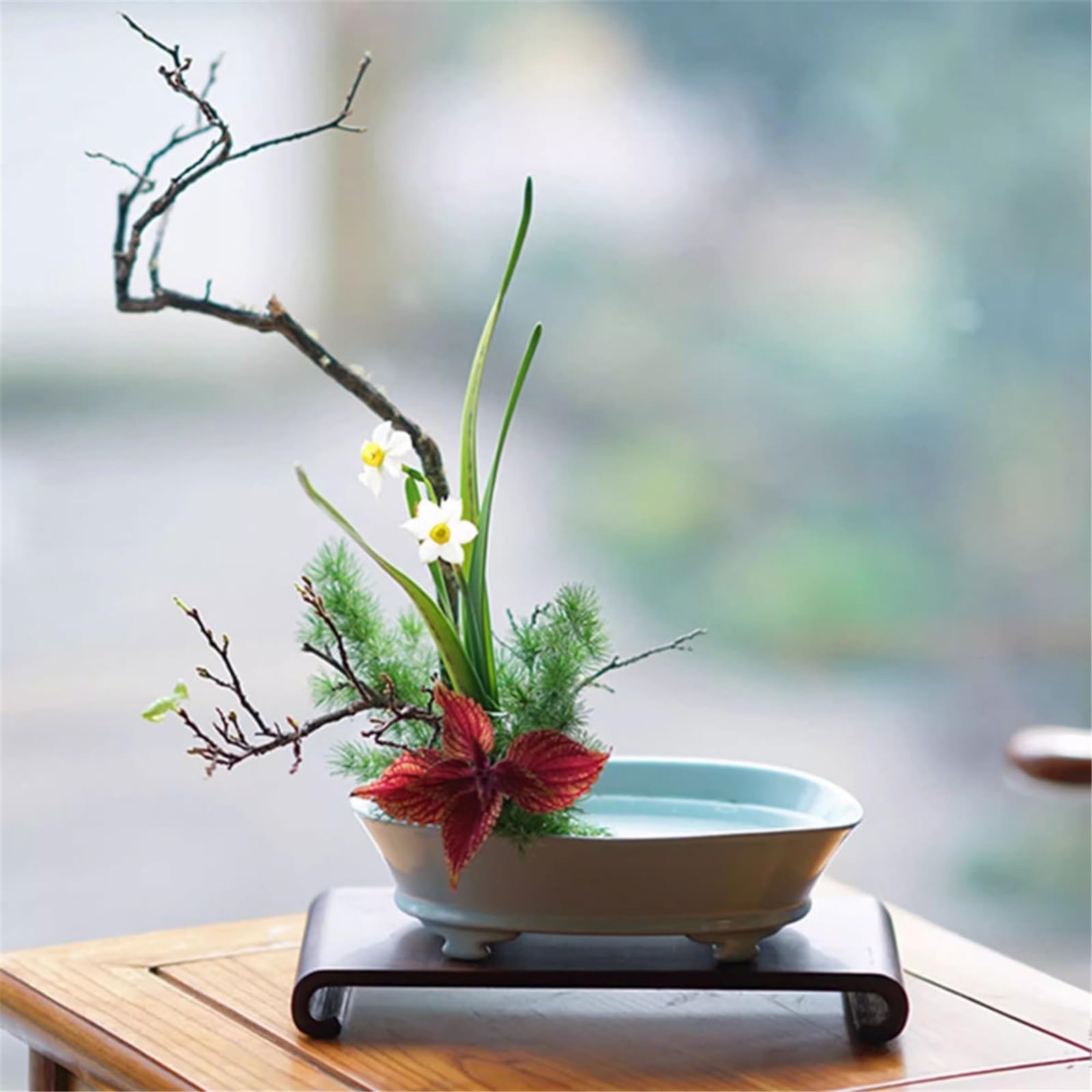 Platillo para Plantas Plato Decorativo Chino de imitación con Motivos Florales Antiguos, Ideal for jardinería doméstica. Bandeja Goteo for Plantas cerámica