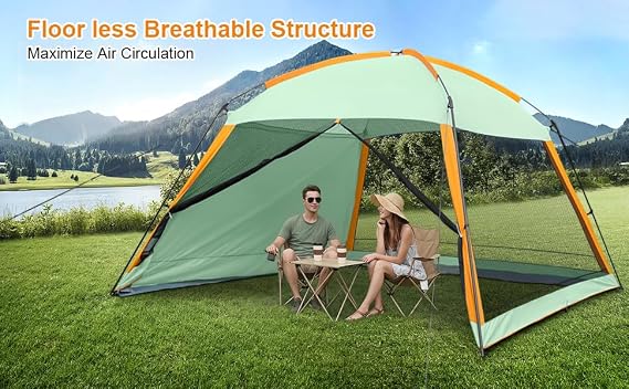 Amazon Basics Screened Canopy Tent, 12 x 12 ft with Zippered Enclosure, UPF50+ Sun Protection, Bug-Free Outdoor Shelter for Camping, Parties and Events