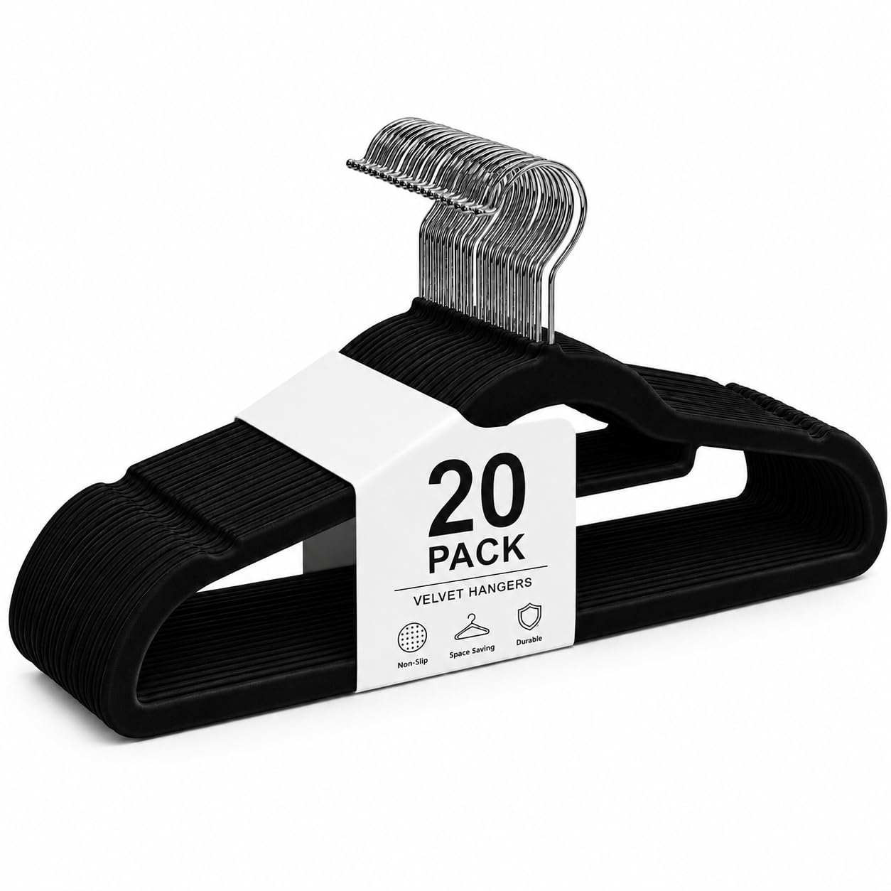 1ABOVE 20 Pack Black Velvet Non-Slip Clothes Hangers 44cm