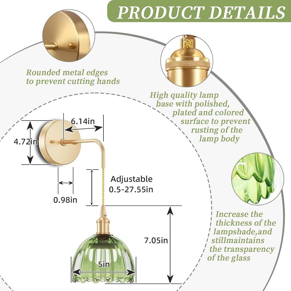 Aplique de pared retro de 2 piezas, ajustable, recargable con casquillo E27, regulable con mando a distancia, inalámbrico, recargable, con pantalla de cristal verde, lámpara de mesita de noche de est