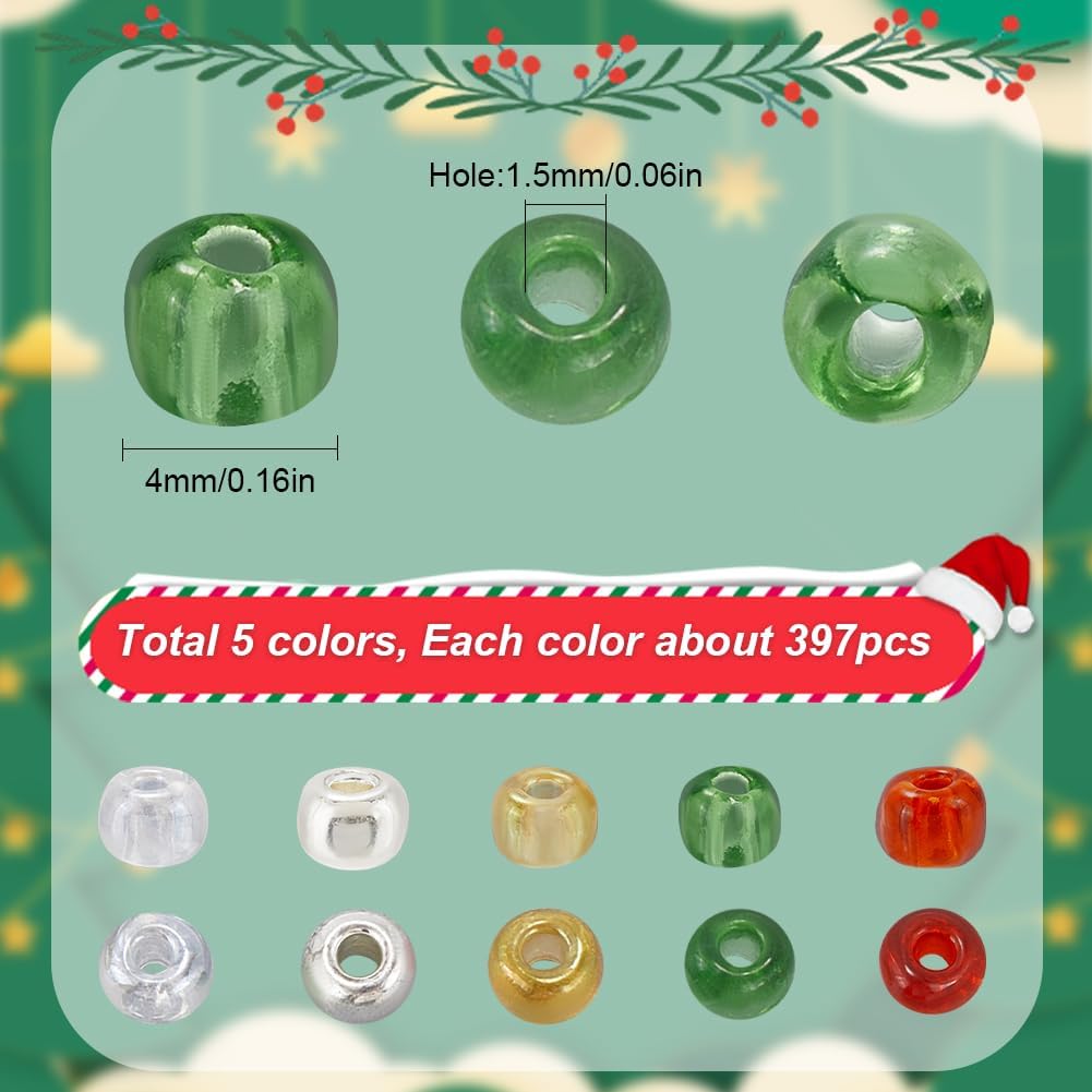 SUNNYCLUE 1 Box About 200g 6/0 4mm Christmas Seed Beads Mini Glass Beads Transparent Red Green Color Round Loose Spacer Bead Bulk for Jewelry Making Diy Bracelet Necklace Chocker Party Crafts Supplies - Image 2
