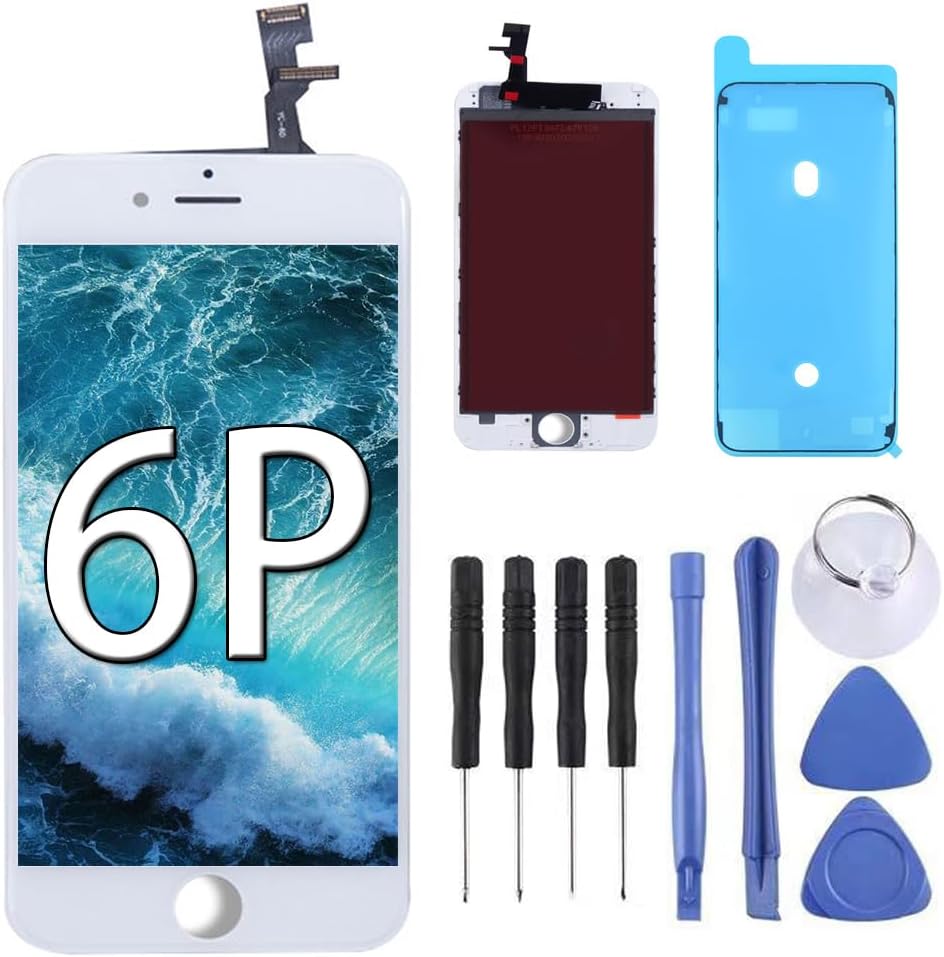 for iPhone 6 Plus Screen Replacement White LCD Digitizer Touchscreen Frame Assembly with Full Service Tool, Screen Waterproof Adhesive for A1522, A1524, A1593 (6 Plus LCD White)