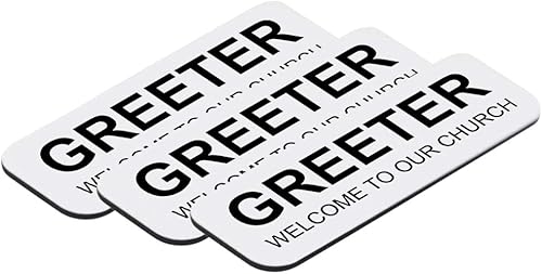 Greeter Welcome to Our Church - Etiqueta de nombre de 1 x 3 pulgadas, color blanco (paquete de 3)