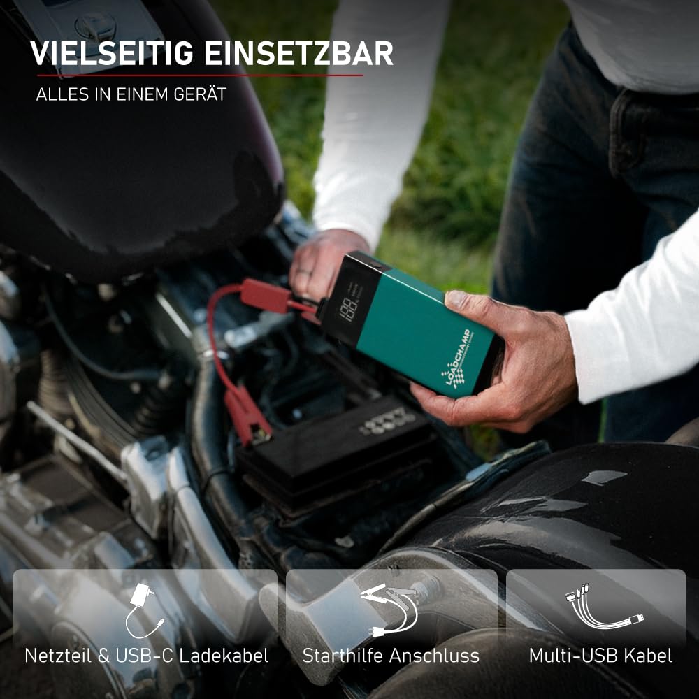 LOADCHAMP Starthilfe Powerbank 12V 10000mAh 500A Auto Jump Starter Gerät