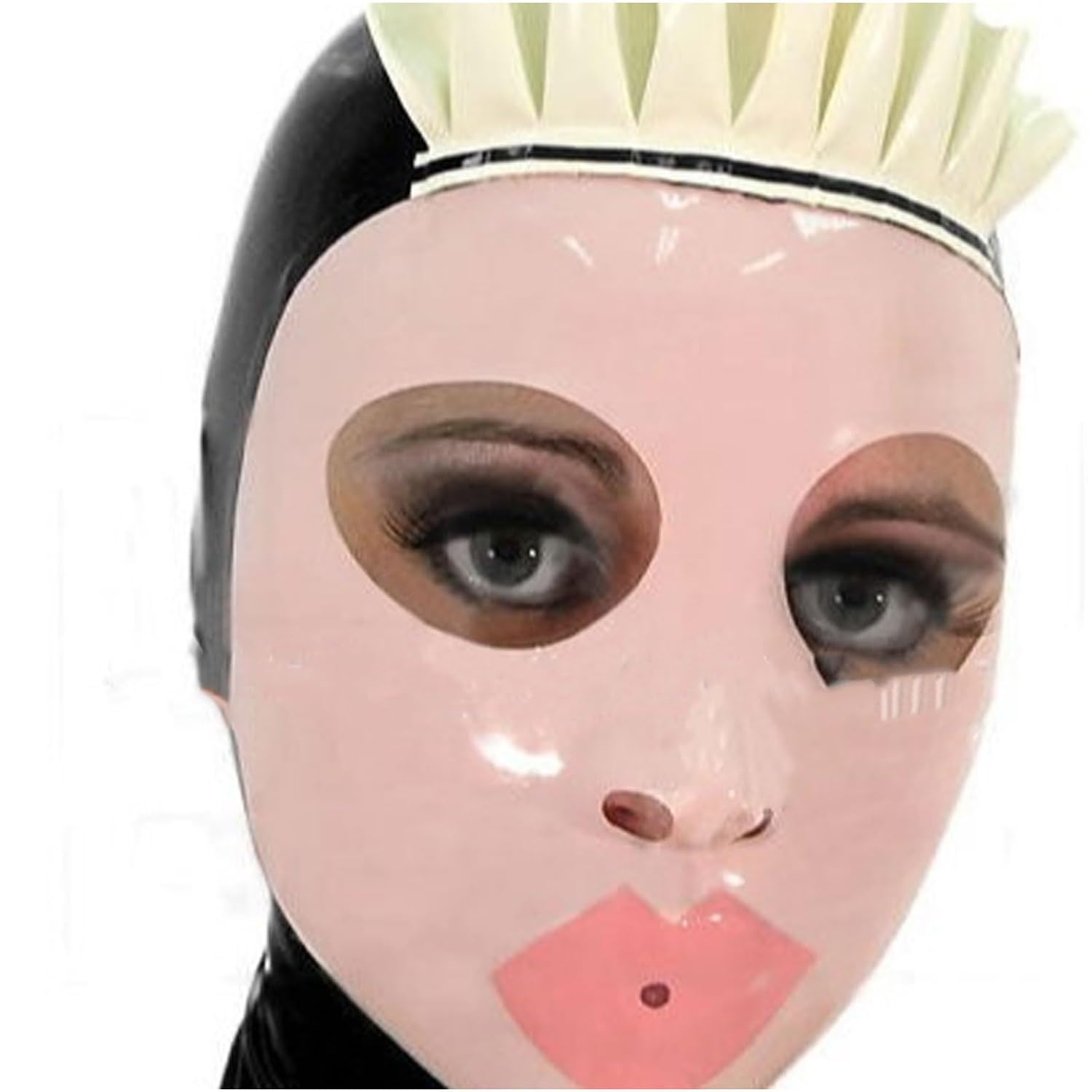 Wxlpcgo Unisex Black Latex Hood With Lace Riding Mask Exposed Eyes And Mouth For Cosplay Bdsm Club Handmade Fetish(Size:xxl-73Cm)