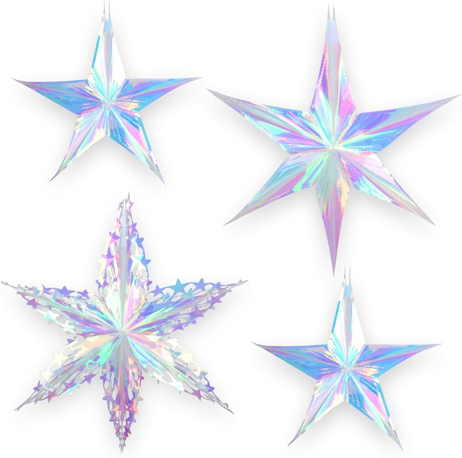 Étoiles irisées 3D suspendues aux reflets magiques pour Nouvel An