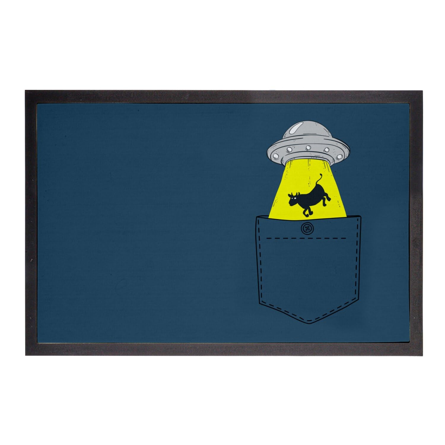 Paillasson bleu OVNI et vache pour une entrée de maison insolite