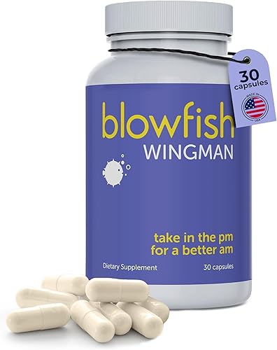 Blowfish Wingman - Alivio antes del juego para mañanas más claras Suplemento de función hepática con DHM + L-cisteína, electrolitos, vitaminas y