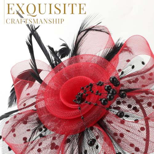 Image of DRESHOW Fascinators Hat Flower Mesh Ribbons Feathers on a Headband and a Clip Tea Party Headwear for Girls and Women