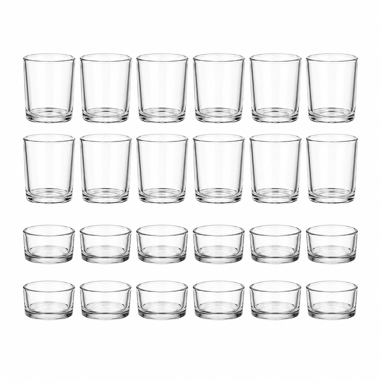 LETINE 24 Stück Teelichtgläser, Klar Teelichthalter, 2 Stile Kerzengläser | Teelichthalter Glas (Ø5,3cm*6,3cm | Ø4,8cm*3,5cm) für Weihnachten, Festivals, Hochzeiten, Heimdekoration