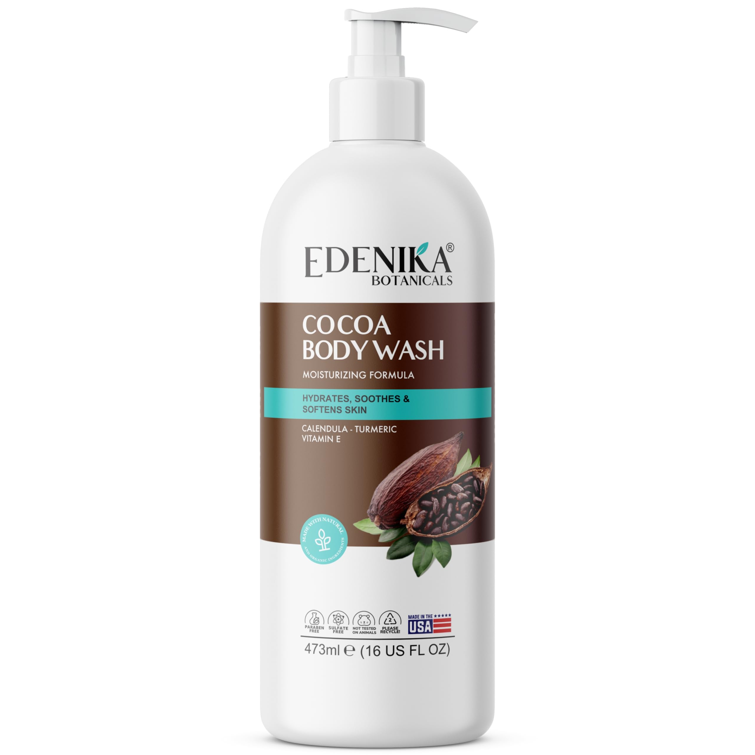 EDENIKA BOTANICALS Cocoa Butter Body Wash, Cleanses, Hydrates & Nourishes, Deep Moisturizing Shower Gel for Dry and Sensitive Skin, Women & Men,