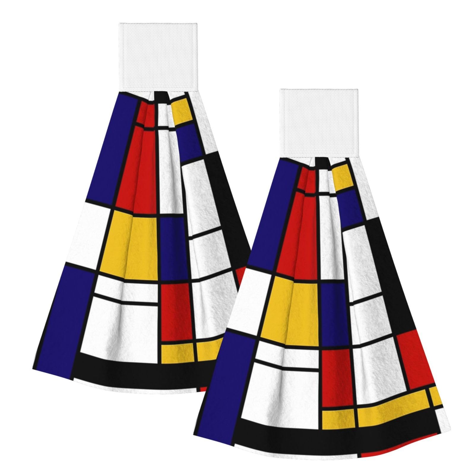 DOPKLNA Mondrian Style, 2 Pcs Hanging Coral Fiber Hand Towels for Bathroom, Absorbent Kitchen Towels