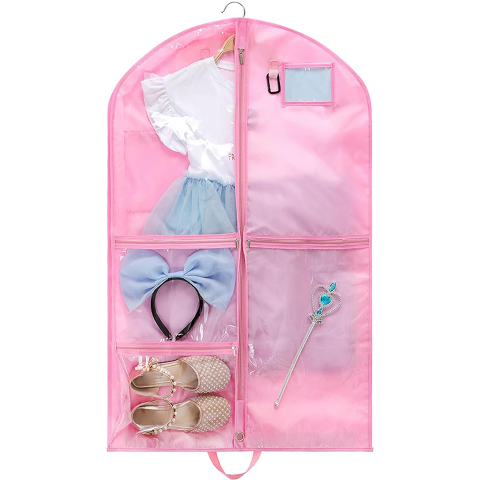 Paquete De 5 Fundas De Ropa para Trajes De Baile para Niños, Bolsas De Ropa PlegPlegables De 40" De Alto con Bolsillos con Cremallera, Bolsas De Ropa De Baile para Bailarines,Pink-60x8x100cm
