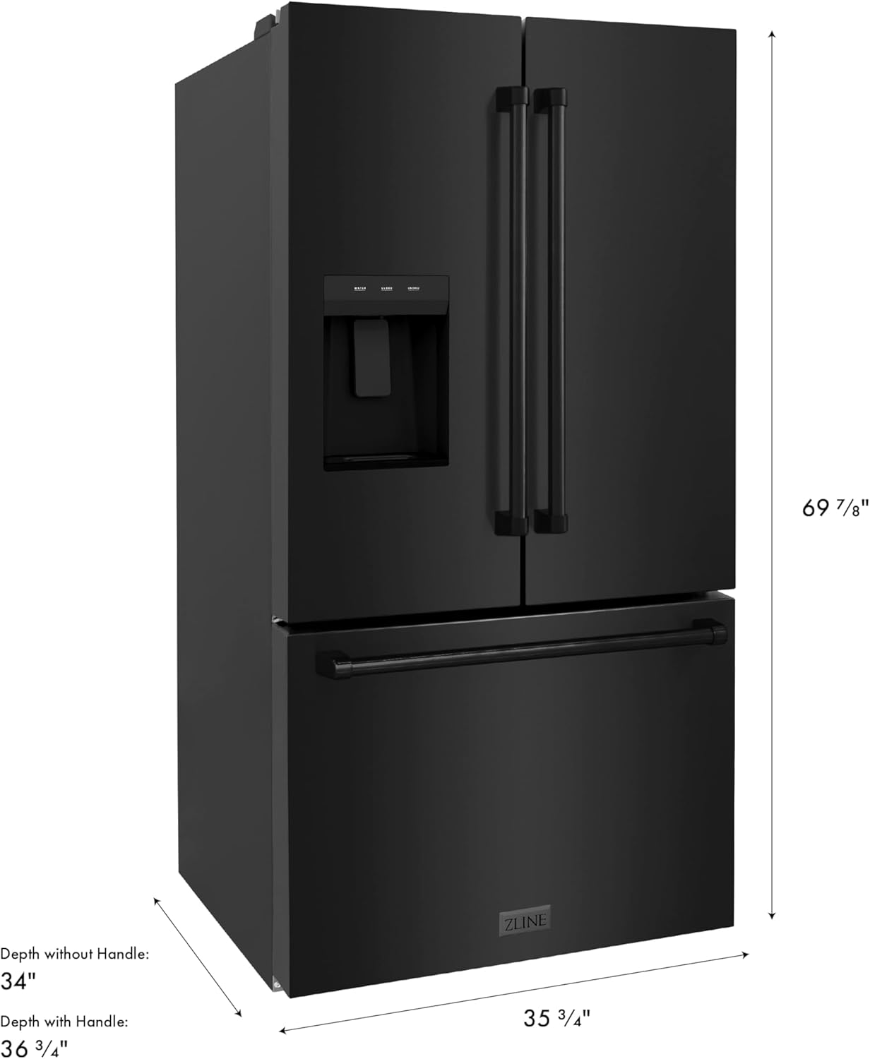 Z Line Kitchen and Bath ZLINE 36 in. 28.9 cu. ft. Standard-Depth French Door External Water Dispenser Refrigerator with Dual Ice Maker in Fingerprint-Resistant Black Stainless Steel (RSM-W-36-BS)