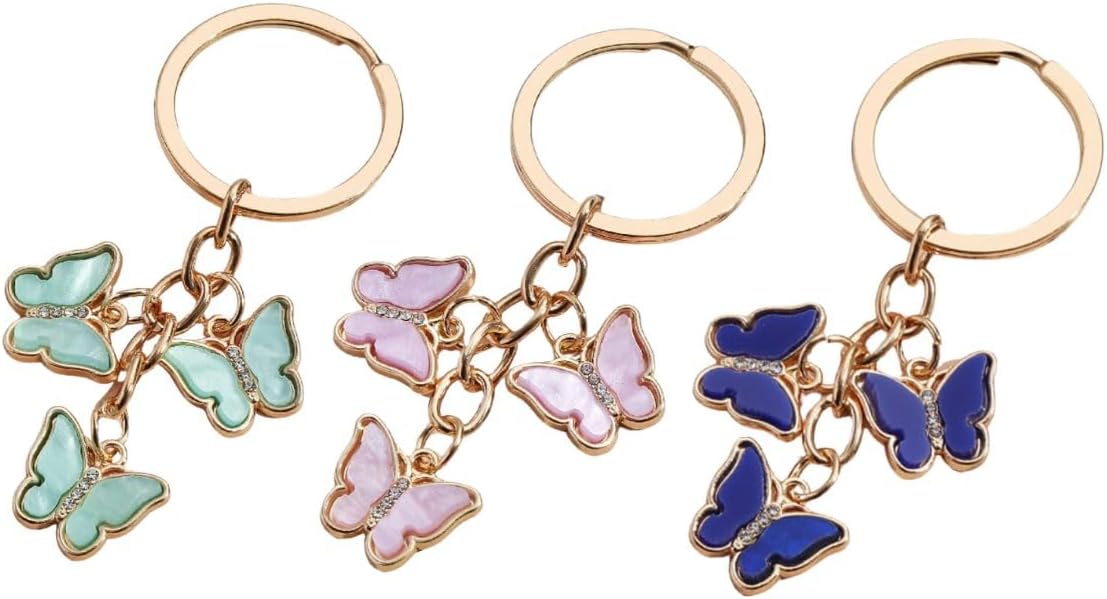 1~3 Pcs Butterfly Charms Keychain Cute Acrylic Crystal Butterfly Chain Tassel Keyring Purse Bag Accessories