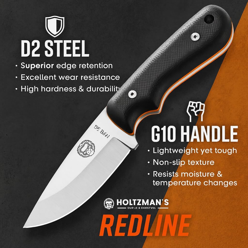 Redline Fixed Blade Hunting Knife with Ferro Rod and Sheath - Perfect for Outdoor Adventures - Holtzman's Gorilla Survival