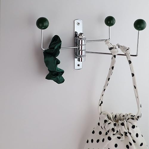 Miniatura 10 de Gancho decorativo de pared giratorio, ganchos de metal con bolas de decoración de madera, lindo gancho plegable para colgar anillos de pelo de