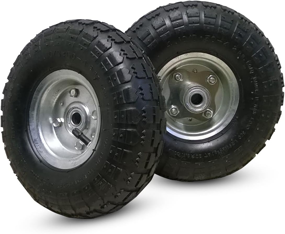 10” Pneumatic Wheelbarrow Wheels – 2 Pack (4.10/3.50-4) – 16mm Axle – Heavy Duty Replacement Tyres for Sack Barrows, Trolleys & Hand Trucks – Durable & Easy Fit – UK Brand