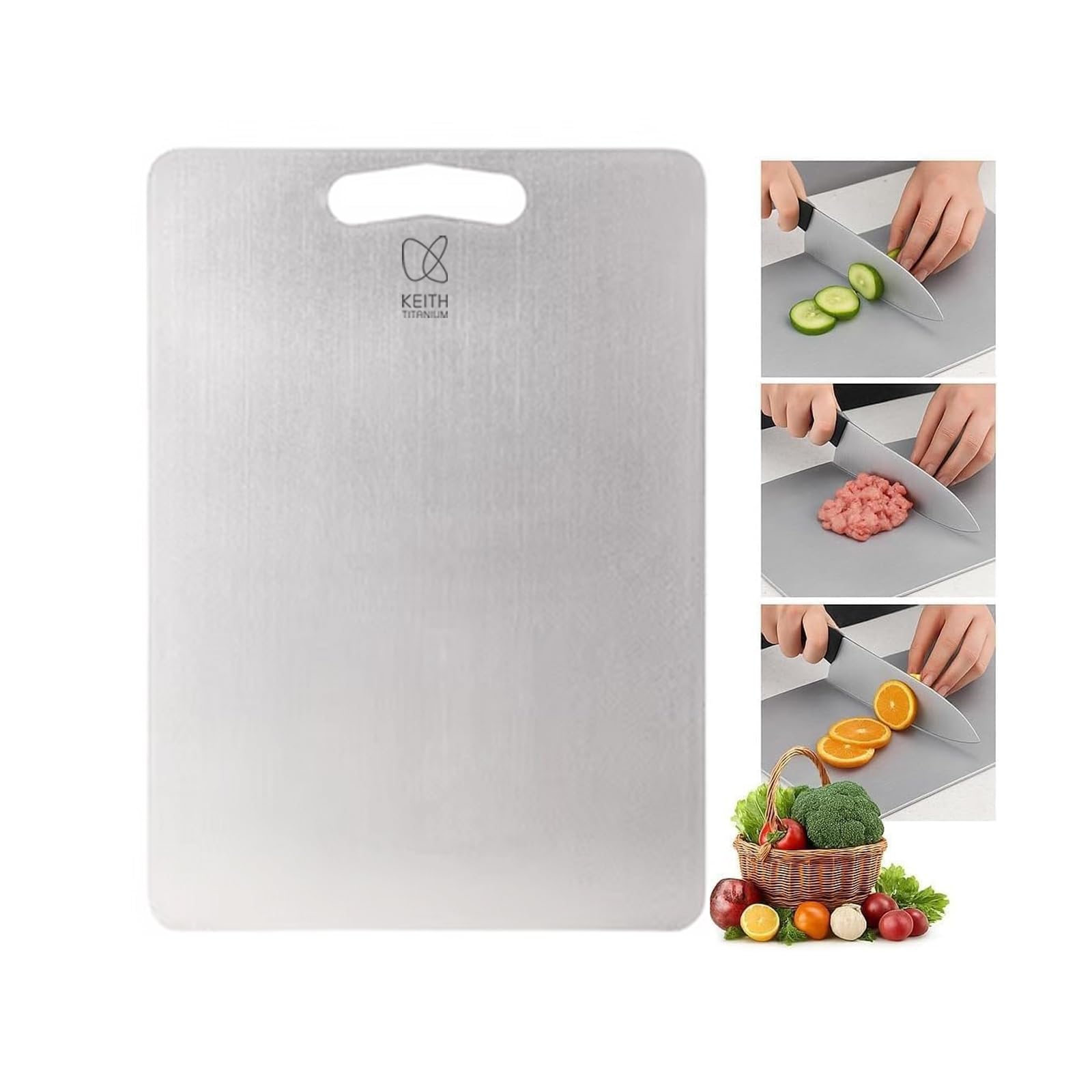 KEITH Tagliere in titanio double face, tagliere in puro titanio per carne, frutta e verdura (XL (35 x 25)