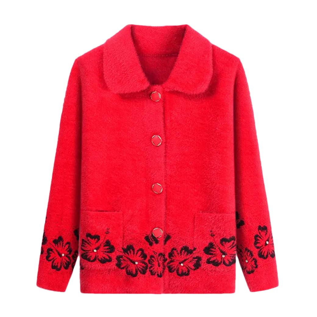 DBFBDTU Chaqueta de punto para mujer de mediana edad, chaqueta de punto suelto casual suéter madre abrigo