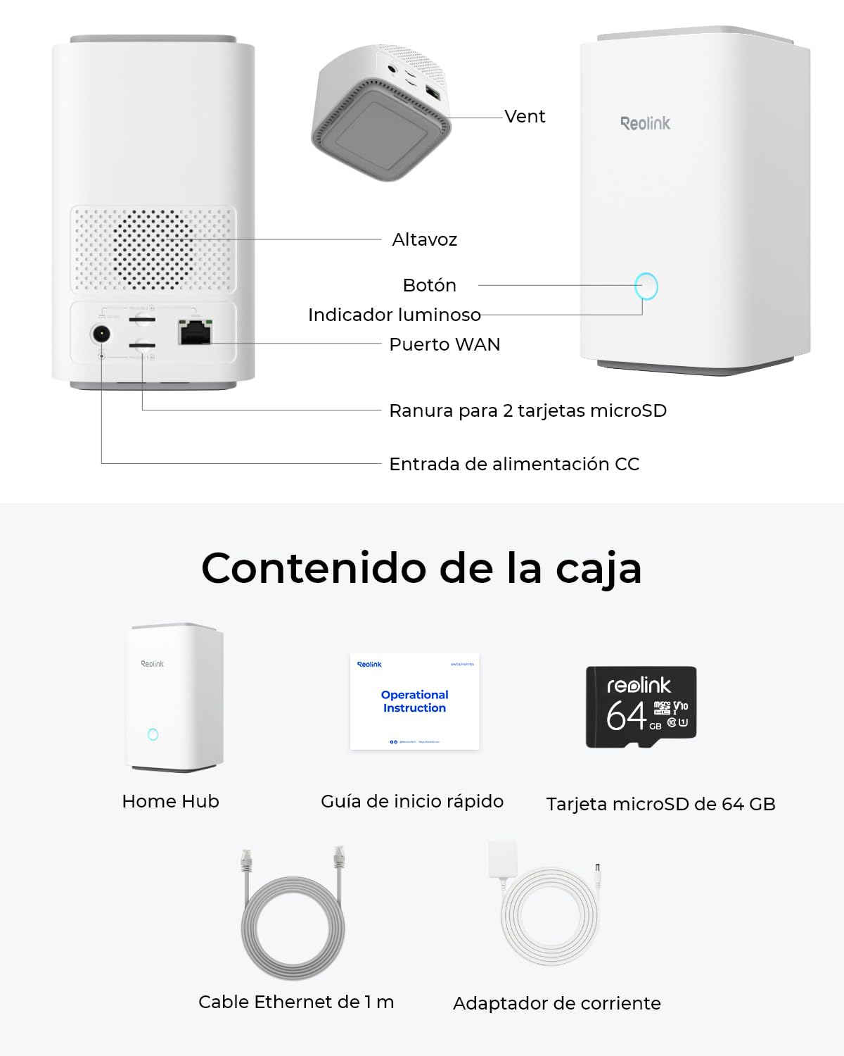 Reolink Home Hub para Cámara Vigilancia, 4K Live View & Playback, Almacenamiento Local Ampliable, Algoritmo Antirrobo Exclusivo, 2.4/5GHzWiFi & Wi-Fi 6, Ain Cuota Mensual, con Tarjeta microSD de 64 GB