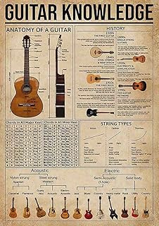 ARA STEP Vintage Knowledge Posters Musical Instruments Wall Decor Prints UNFRAMED. (297 x 420 mm / 11.7 x 16.5 inches, Guitar Knowledge Acoustic Electric)