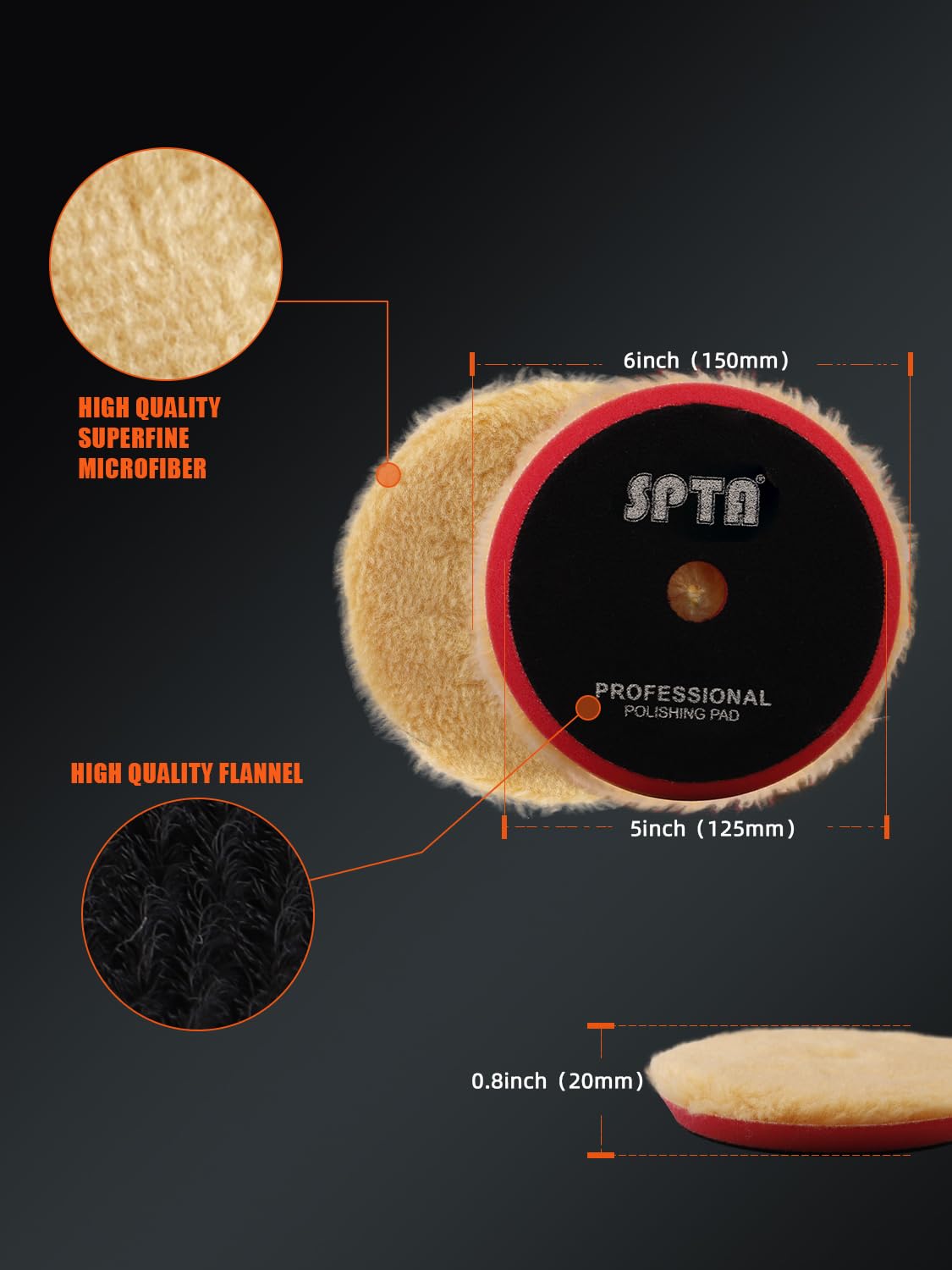 SPTA - Tamponi per lucidatura in lana, 125 mm, 100% lana naturale con supporto a gancio e anello, 2 pezzi per lucidatura, lucidatura e taglio auto (125 mm)