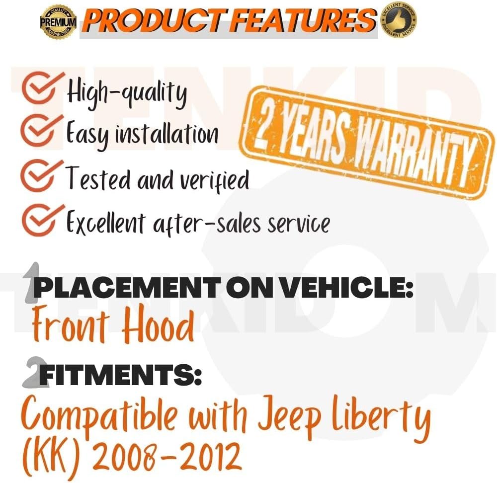 Front Hood Struts Compatible with Jeep Liberty Cherokee KK 2008-2012 Shock Lift Supports Bonnet Gas Dampers Springs Kit No-Drill Bolt-on