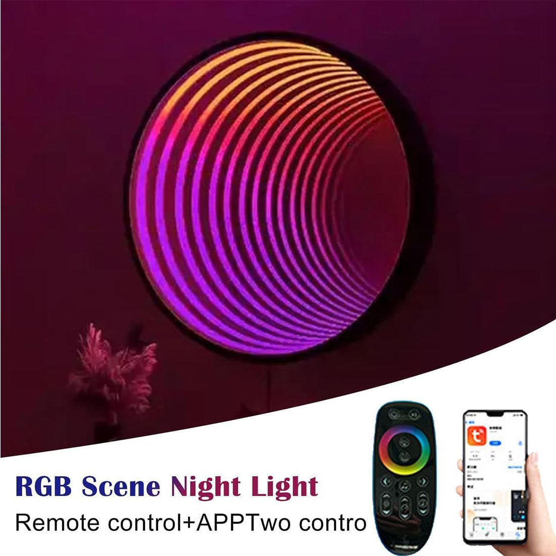 LED-Infinity-Spiegel, 3D-Illusionslicht mit Fernbedienung, RGB-Farbwechsel-Wanddekoration, LED-Tunnel-Licht für Zimmer, 30 cm