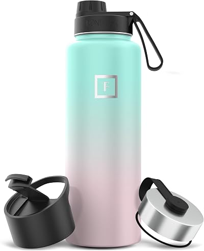 Insulated Water Bottle with Spout Lid - 40 Oz (3 Lids) - Cold 24hrs & Hot 12hrs Drinks - Vacuum Leakproof Double Walled Stainless Steel - Travel Sports Gym Camping & Hiking Hydration Flask