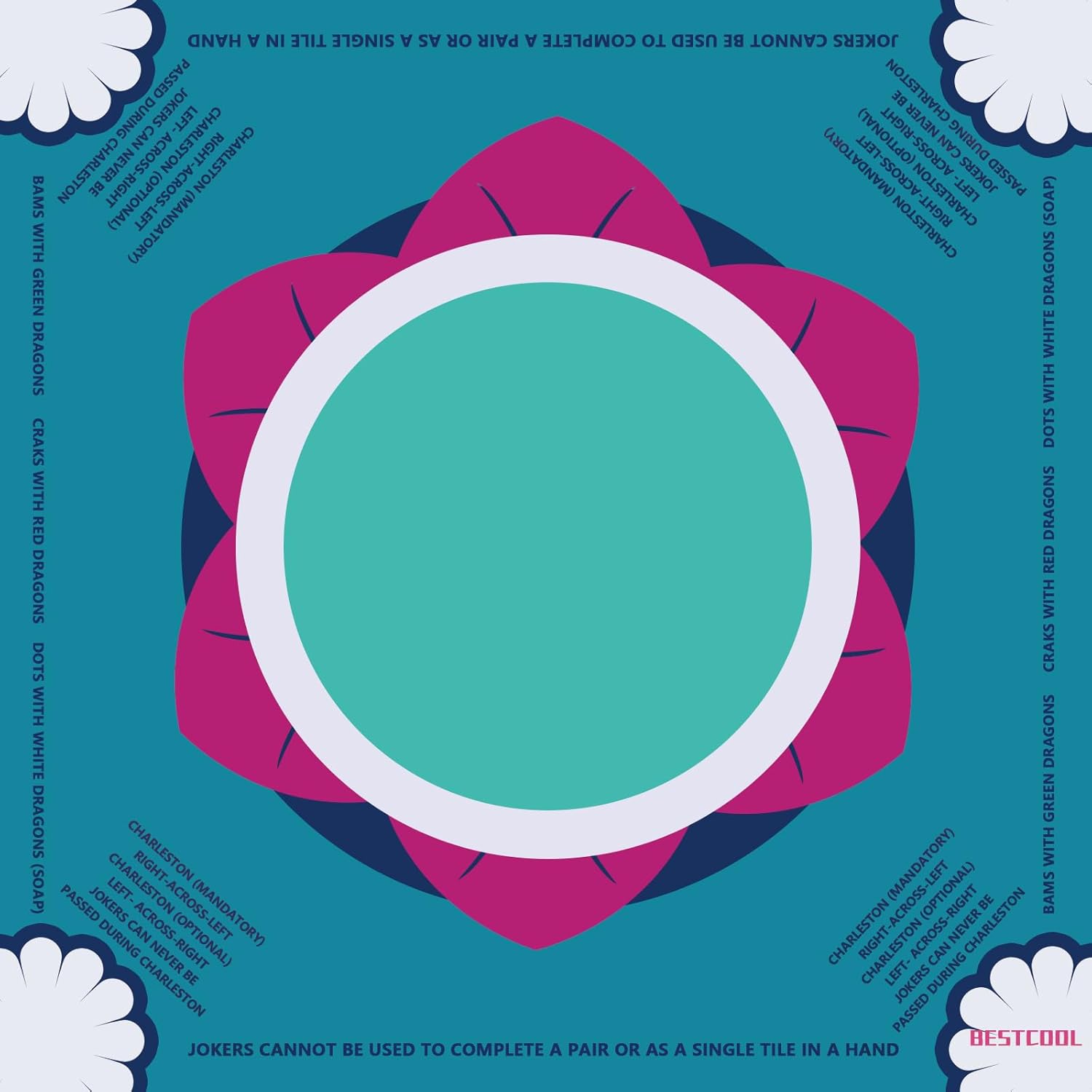 bestcool 2025 Neoprene Mahjong Mat with Rules + 4 Mahjong Racks with Pushers & Dice, Odorless, Non-Creased, No PAHs, Anti-Slip Mat & Sturdy Holders, Mahjong Accessories & Gift Set