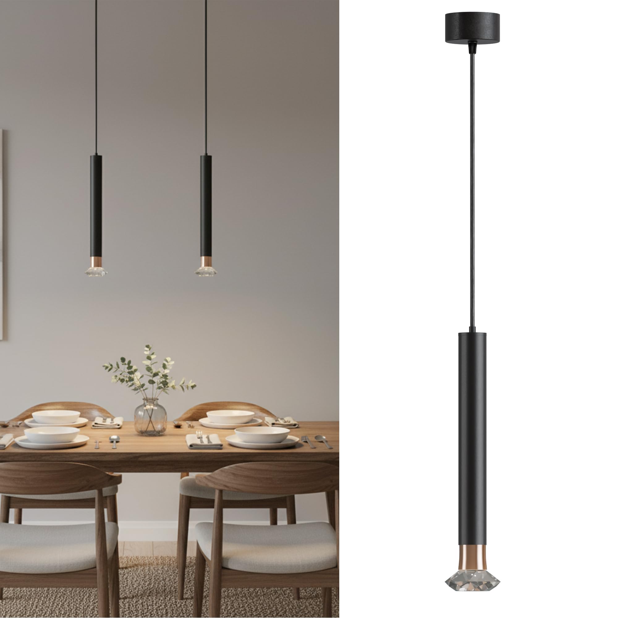 Modern Black Pendant Ceiling Light with E14 LED Bulb Included, Adjustable Cable 95cm,Pack of 2 Minimalist Hanging Lamp for Kitchen, Dining Room, Bedroom, Hallway Lighting