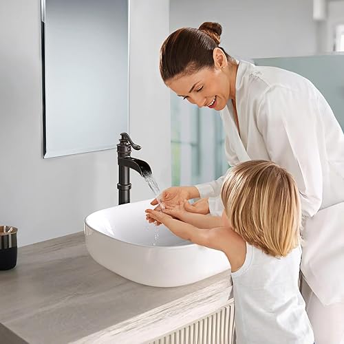 Miniatura 7 de Grifo de fregadero de recipiente, grifo de baño negro de bronce aceitado, grifo de fregadero de cascada de granja de un solo orificio con montaje de